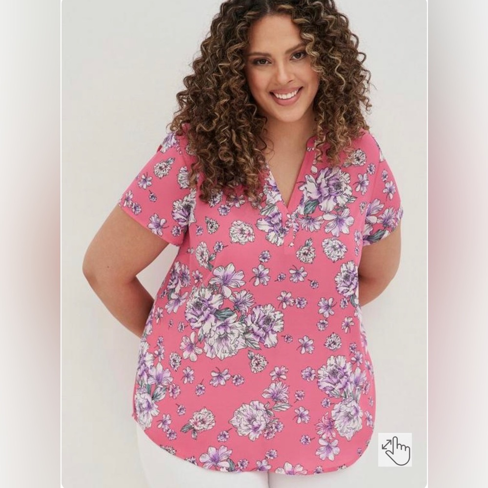 Torrid Pink Floral Print Georgette Hi-Low Short Sleeve Blouse Size 2X